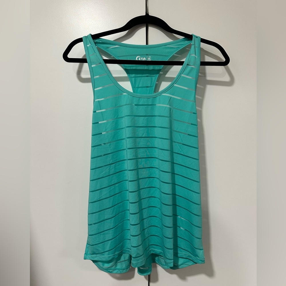 ZYIA XXL Teal Striped Women's Layering Tank Top